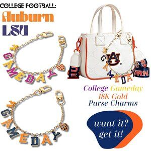 LSU or AUBURN College Football 18K Gold GAMEDAY Clip-On Purse Bag Charms Chains